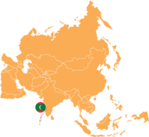 Maldives map in Asia, Icons showing Maldives location and flags. png