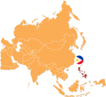 Philippinen-Karte in Asien, Symbole mit Standort und Flaggen der Philippinen. png