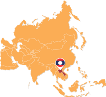 carte du laos en asie, icônes indiquant l'emplacement du laos et les drapeaux. png