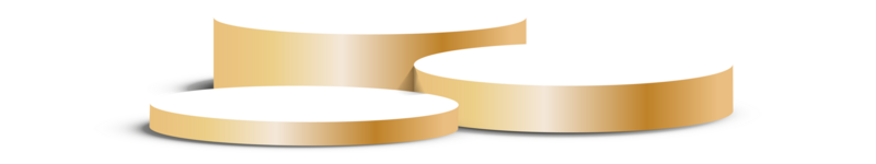 Golden podium or showcase to place products isolate on png or transparent background for new product, promotion, advertising. Golden circle plinth, pillar or display stage. PNG.