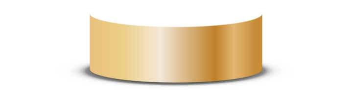 Golden podium or showcase to place products isolate on png or transparent background for new product, promotion, advertising. Golden circle plinth, pillar or display stage. PNG.