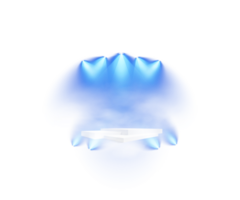 pódio ficar de pé isolado em transparente fundo. branco plinto, pilar ou exibição estágio. esvaziar prêmio pedestal com azul projetor luz feixes. png. png