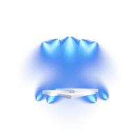 Podium stand isolated on transparent background. White plinth, pillar or display stage. Empty prize pedestal with blue projector light beams. PNG. png