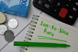 Loan-to-Value Ratio text write on a book isolated wooden table. photo