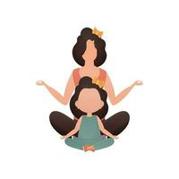 mamá y hija yoga. dibujos animados estilo. aislado en blanco antecedentes. vector. vector