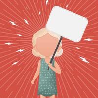 Little Girl with a blank banner for your text. Design in cartoon style. . vector