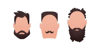 conjunto caras de hombres con diferente estilos de cortes de pelo. aislado. vector