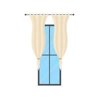 Large window with curtain. Isolated. Flat style. vector