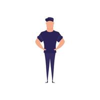 A man in a cap keeps his hands on his belt. Good for presentations, websites and apps. Vector illustration.