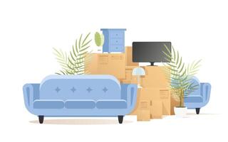 un montón de cajas y cosa. Moviente casa concepto. aislado en blanco antecedentes. ilustración en vector