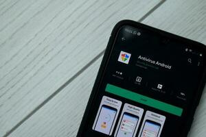 AntiVirus Android dev application on Smartphone screen. AntiVirus Android is a freeware web browser developed by Security Systems Lab. BEKASI, WEST JAVA, INDONESIA. OCTOBER 3, 2020 photo