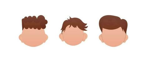 Set of Faces of little boys with different hairstyles. Isolated. vector