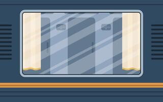 Train compartment windows. Rail transport is shown outside. Cartoon style. Flat style. vector