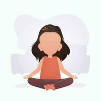 Little girl is doing yoga. Children's meditation. Vector illustration.