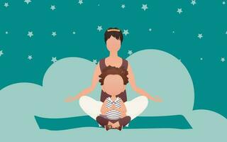 mamá y hija son meditando dibujos animados estilo. meditación y concentración concepto. vector ilustración.