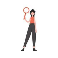 The HR manager stands in full growth and holds a magnifying glass in his hands. Isolated. Element for presentations, sites. vector