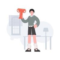 A man stands in full growth with a goblet. Victory. Element for presentations, sites. vector