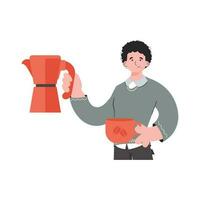 A man stands waist-deep in his hands a cup. Isolated. Element for presentations, sites. vector