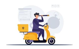 Guy on a moped. Delivery concept. Good for presentations, websites and applications. Vector. vector