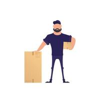 Man with a box. Delivery concept. Isolated on white background. . vector