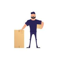 Man with a box. Delivery concept. Isolated on white background. Vector. vector