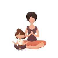 Mom and daughter yoga in the lotus position. Cartoon style. Isolated. Vector. vector