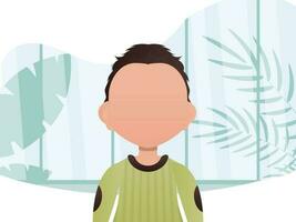 Portrait of a cute preschool boy. Poster with a child. Vector illustration in cartoon style.