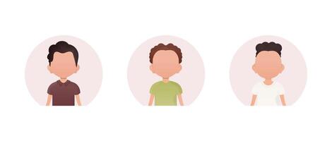 A set of portraits of little boys with different styles of haircuts. Iholized on a white background. vector