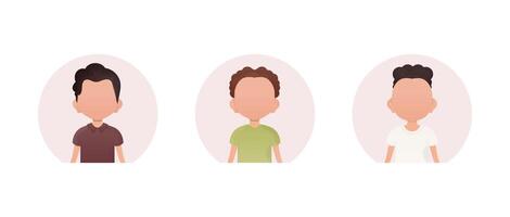 A set of portraits of little boys with different styles of haircuts. Iholized on a white background. vector