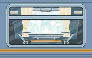 Windows of an empty commuter train. The train is shown outside. Cartoon style. Flat style. vector