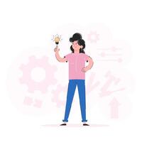 Girl and light bulb. Idea concept. Trend illustration. Good for apps, presentations and websites. Vector. vector