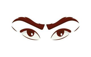 Cartoon woman eyes and eyebrows with lashes. Isolated vector