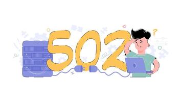 502 system error. The man is upset because of an internal server error. Flat design concept illustration. vector