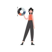 A woman stands in full growth with a color wheel. Isolated. Element for presentations, sites. vector