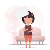 Child Girl with a blank banner for your text. Design in cartoon style. illustration. vector