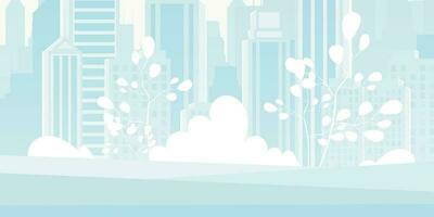 City in blue. Wide poster with space for your character. Vector illustration in cartoon style.