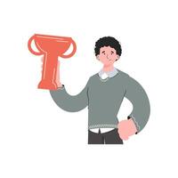 A man stands waist-deep with a goblet. Isolated. Element for presentations, sites. vector