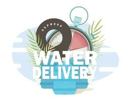 Water delivery logo. The concept of home delivery of drinking water. Cartoon style. Vector illustration.