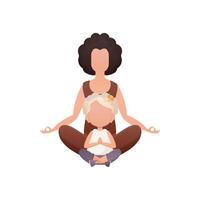 Mom and daughter meditate in the lotus position. Cartoon style. Isolated. . vector