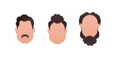 Set Faces of men with different styles of haircuts. Isolated. Vector. vector