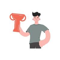 A man stands waist-deep with a raised goblet. Isolated. Element for presentations, sites. vector