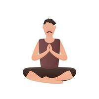 The guy sits in the lotus position. Isolated. Cartoon style. vector