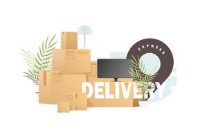 Lots of boxes and stuff. The concept of moving and delivery. Vector illustration.