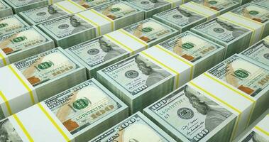 Dollar Stacks of New 100 US Dollar Banknotes dollar bundles money printing inflation video