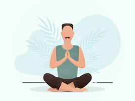 A man sits in a room and does yoga. Yoga. Cartoon style. vector