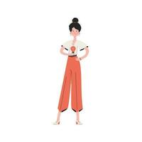 A woman stands in full growth with a light bulb. Isolated. Element for presentations, sites. vector