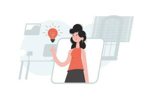 The girl is waist-deep with a light bulb. Idea. Element for presentations, sites. vector