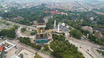 Aerial View of the pedestrian bridge that connects the Al Fathu Mosque and the Sabilulungan Cultural Gedong which is in the Soreang area. Bandung, Indonesia, November 22, 2022 photo