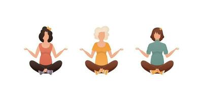 conjunto de mujer meditar. aislado. vector ilustración.