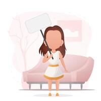 Little Girl with an empty banner. Design in cartoon style. Vector. vector